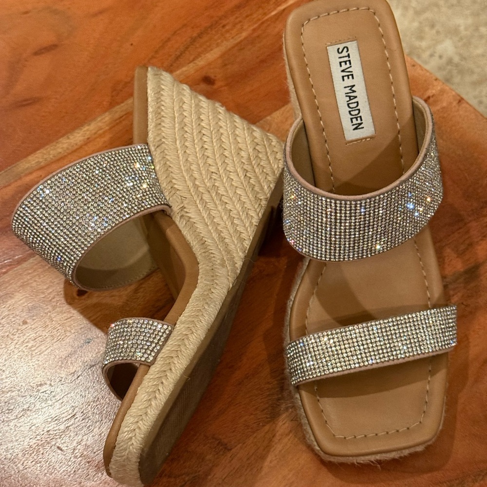 Steve Madden Silver Rhinestone Sandals Square-Toe - Picture 3 of 6